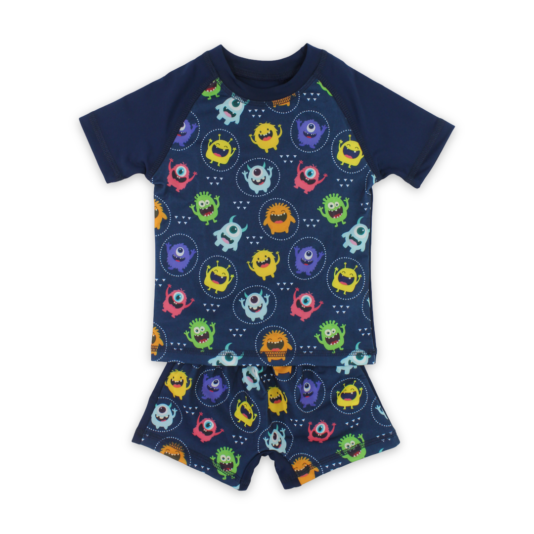 Baby Boys Rash Guard Set – Navy with Monsters Print - Clothing - I.Wear