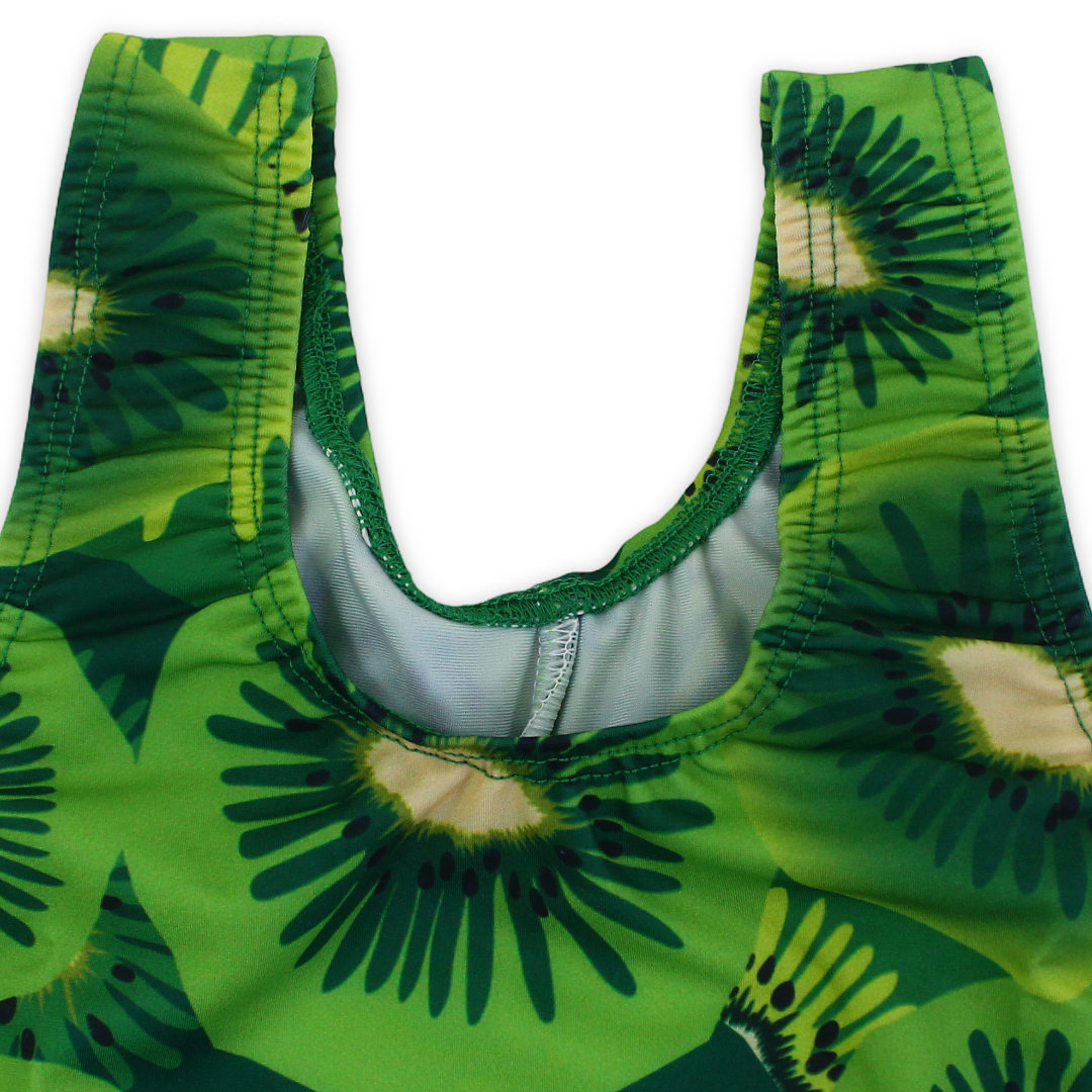 Girls One-Piece Swimsuit Green with Kiwi Print