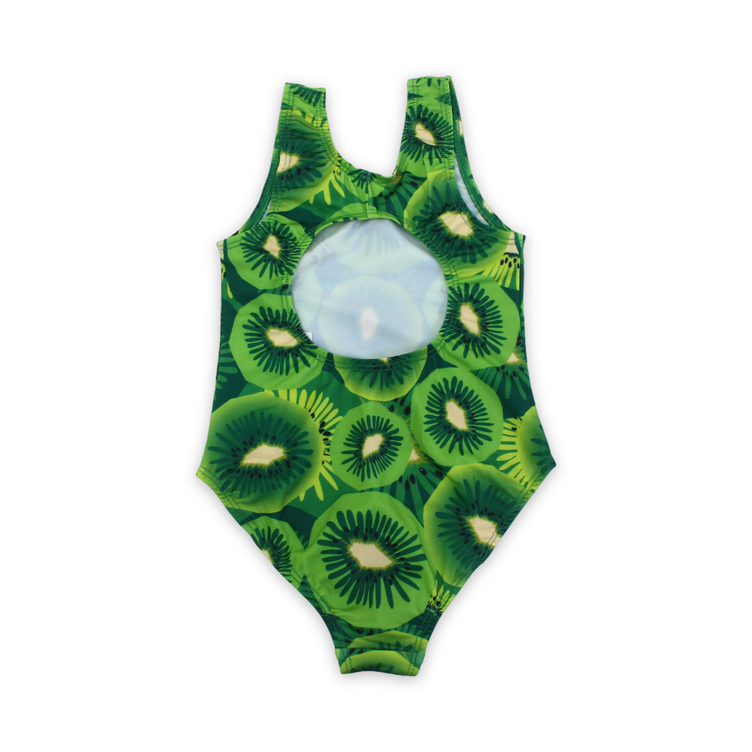 Girls One-Piece Swimsuit Green with Kiwi Print
