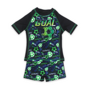 Boys Sunsuit One-Piece – Black with "Goal" Print
