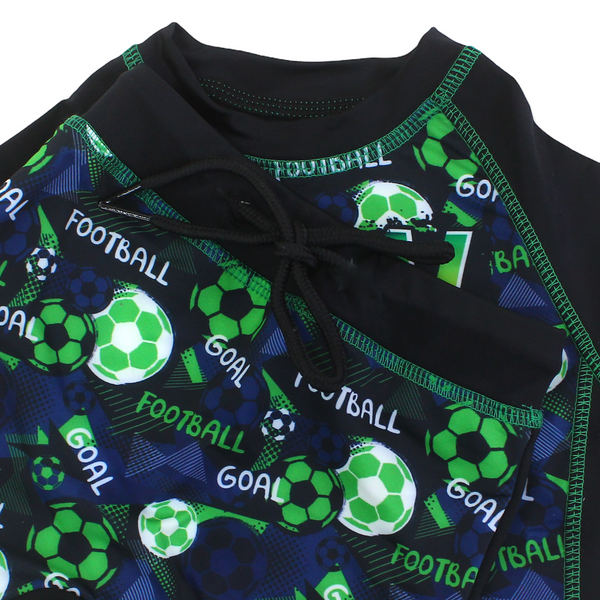 Boys Sunsuit One-Piece – Black with "Goal" Print