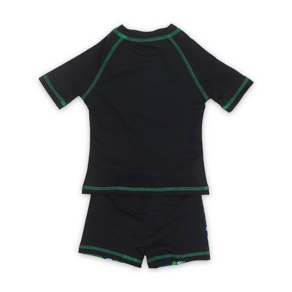 Boys Sunsuit One-Piece – Black with "Goal" Print