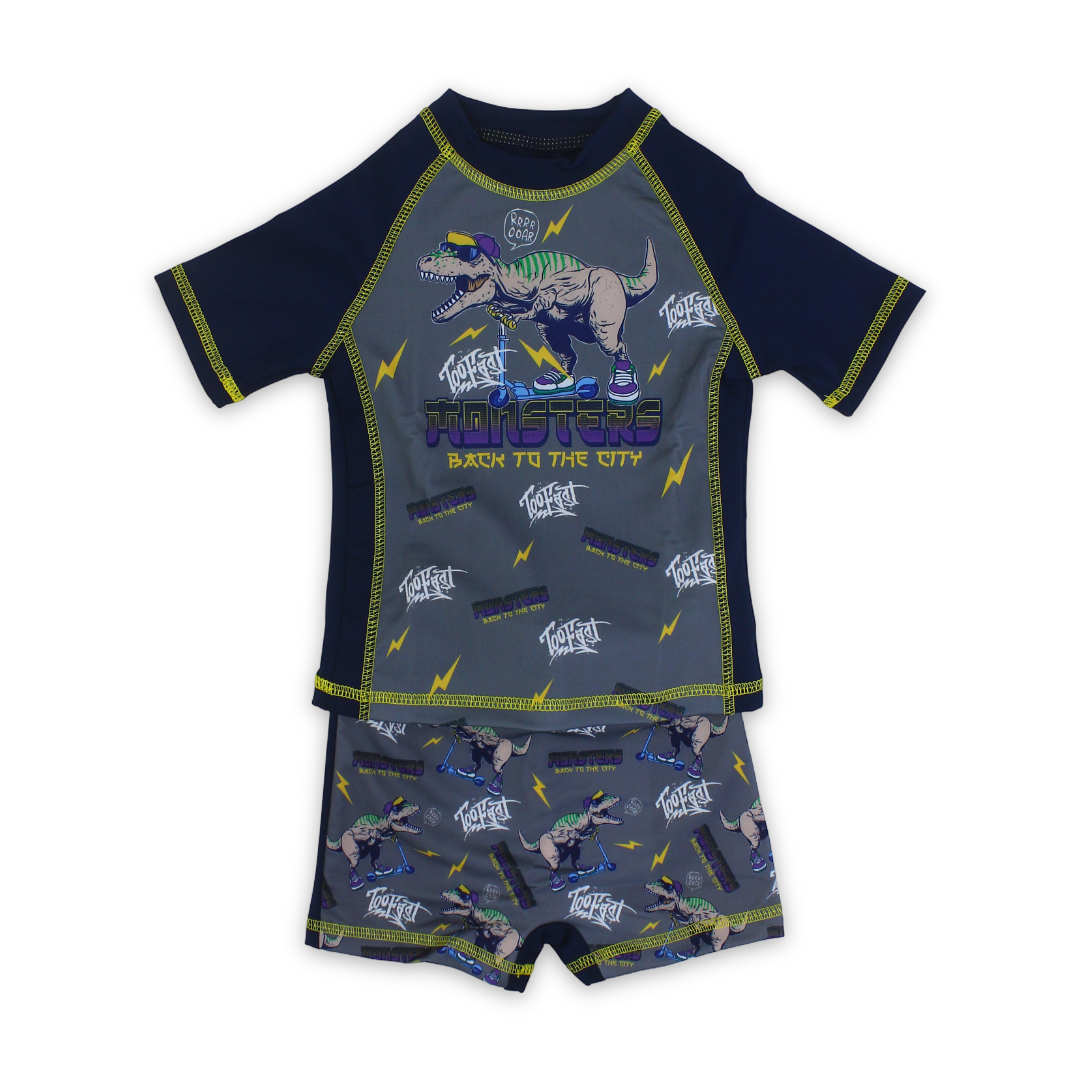 Boys Rash Guard Set – Navy with Dinosaur Print - Clothing - I.Wear