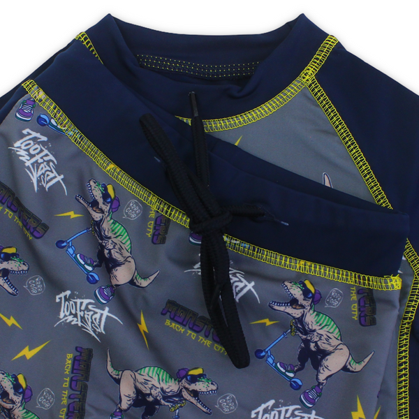 Boys Rash Guard Set – Navy with Dinosaur Print