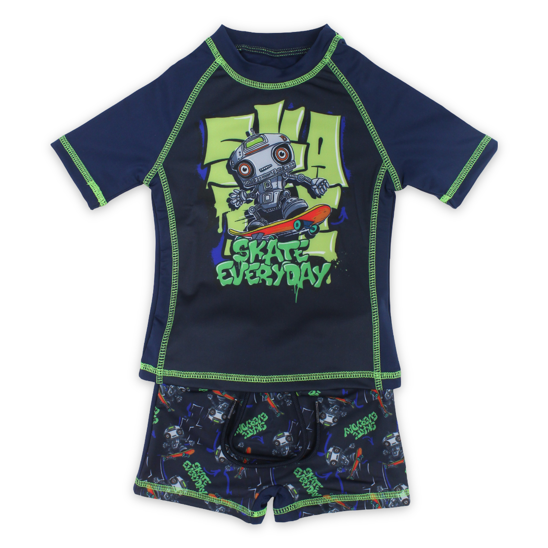 Boys Rash Guard Set – Navy with "Skate Everyday" Print - Clothing - I.Wear