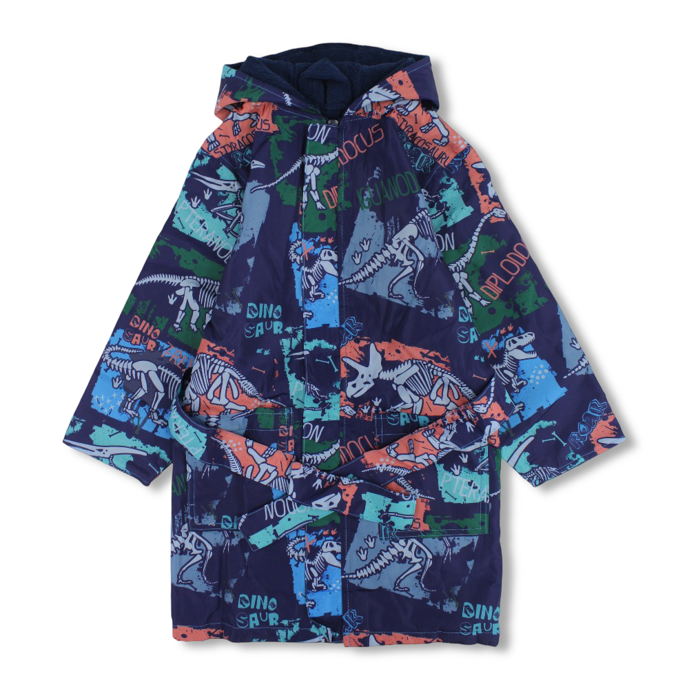 Boys Waterproof Swim Robe – Navy with Dinosaur Print