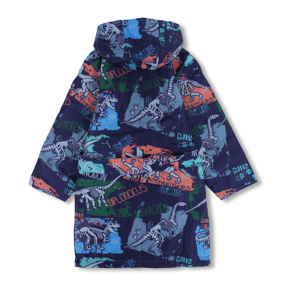 Boys Waterproof Swim Robe – Navy with Dinosaur Print