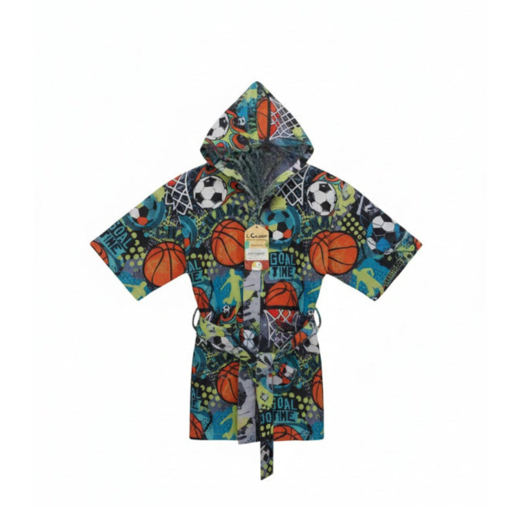 Boys Waterproof Swim Robe – Multicolor with Ball Games Print