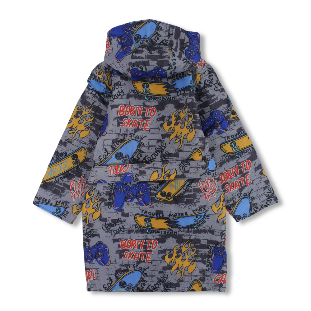 Boys Waterproof Swim Robe – Grey with  Born to Skate Print