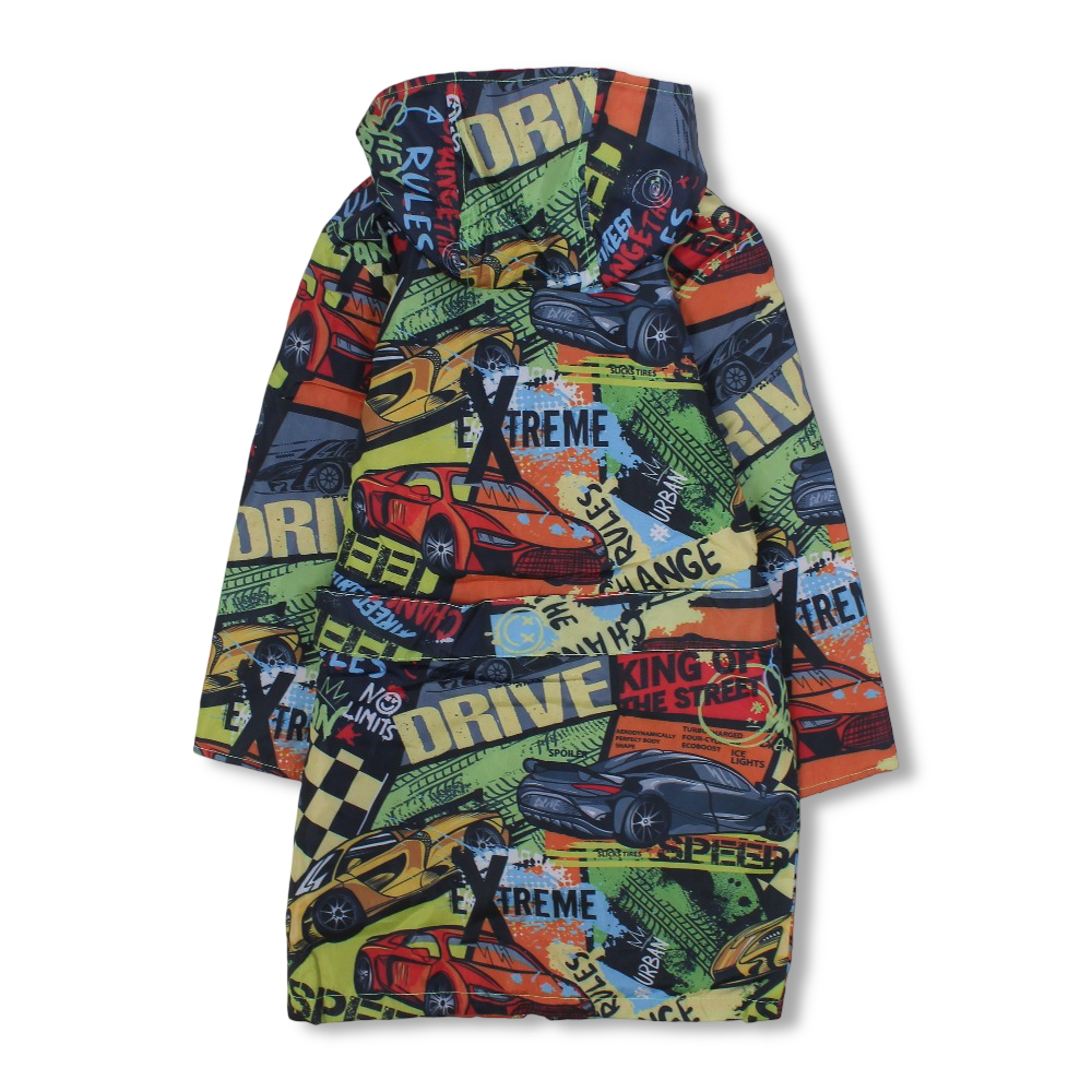 Boys Waterproof Swim Robe – Multicolor with Speed Cars Print