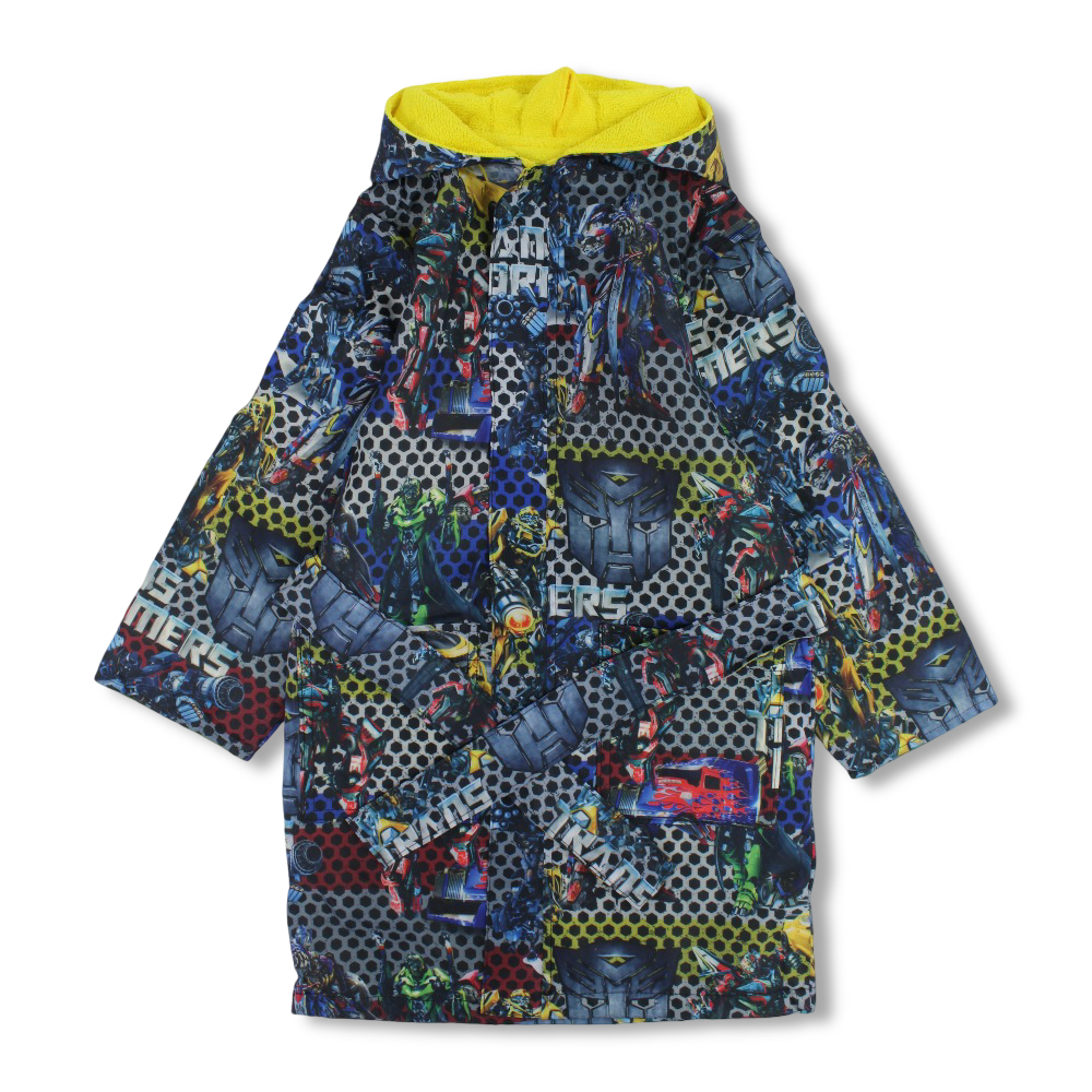 Boys Waterproof Swim Robe – Grey with Transformers Print