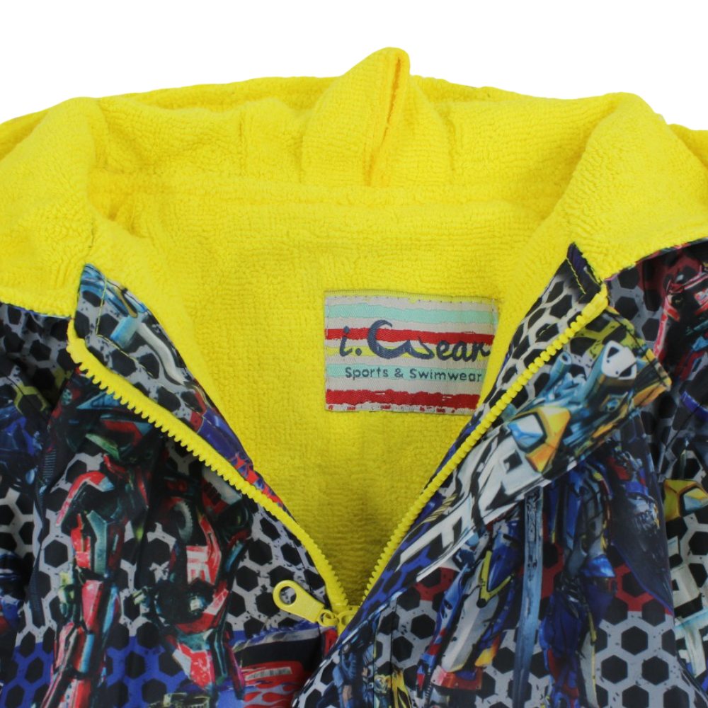 Boys Waterproof Swim Robe – Grey with Transformers Print