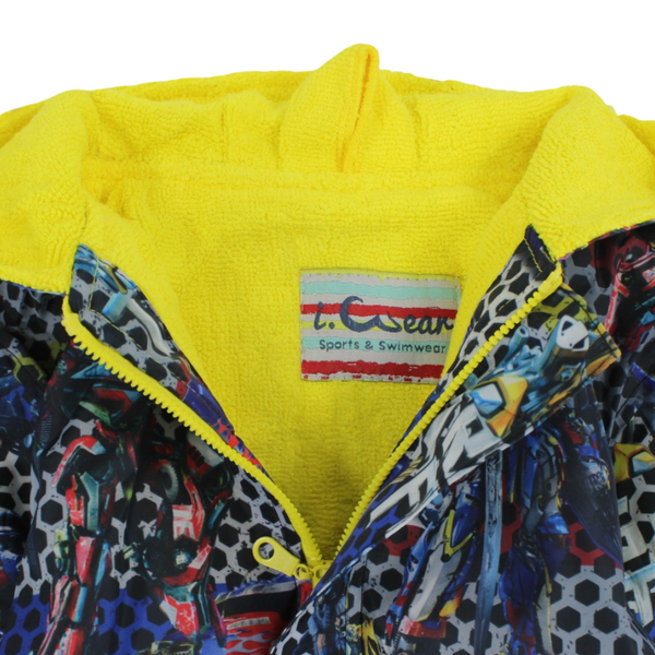 Boys Waterproof Swim Robe – Grey with Transformers Print
