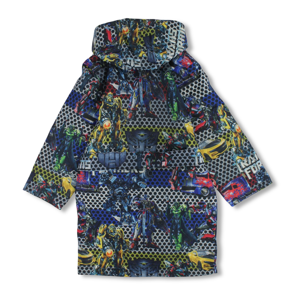 Boys Waterproof Swim Robe – Grey with Transformers Print