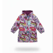 Girls Waterproof Swim Robe – Purple with Summer Time-Themed Print
