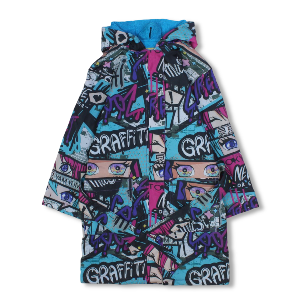Unisex Waterproof Swim Robe – Multicolor with Graffiti Print