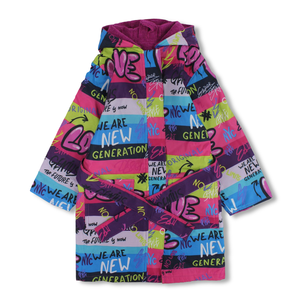 Girls Waterproof Swim Robe – Multicolor with Graffiti Print