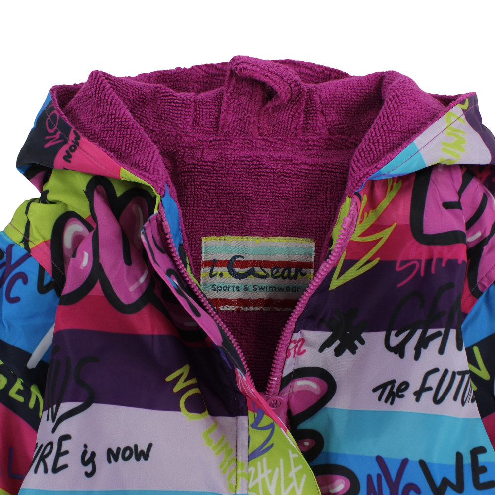 Girls Waterproof Swim Robe – Multicolor with Graffiti Print