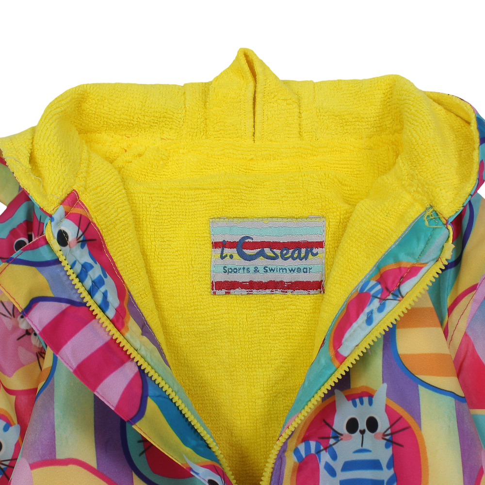 Girls Waterproof Swim Robe – Multicolor with Cats Print