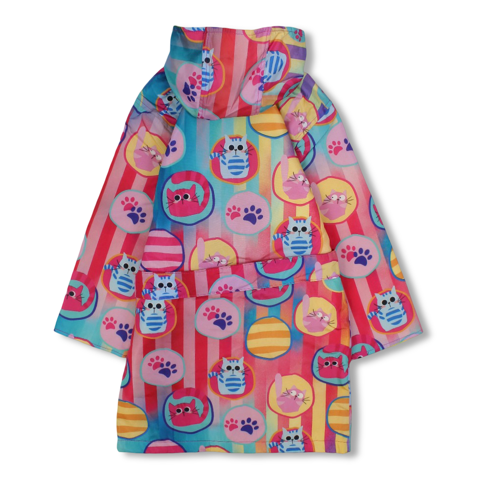Girls Waterproof Swim Robe – Multicolor with Cats Print