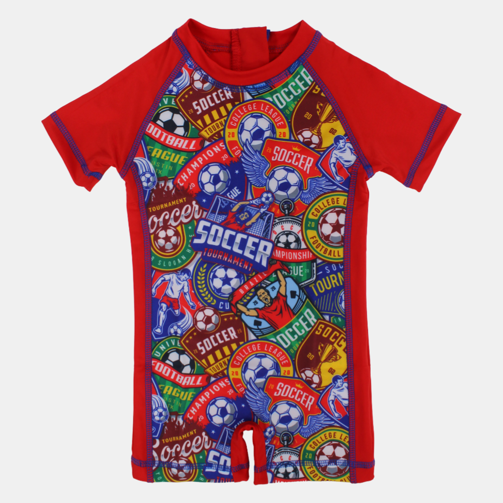 Boys Swimsuit Overall – Soccer Theme