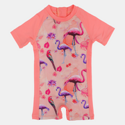 Girls Swimsuit Overall – Salmon Flamingo