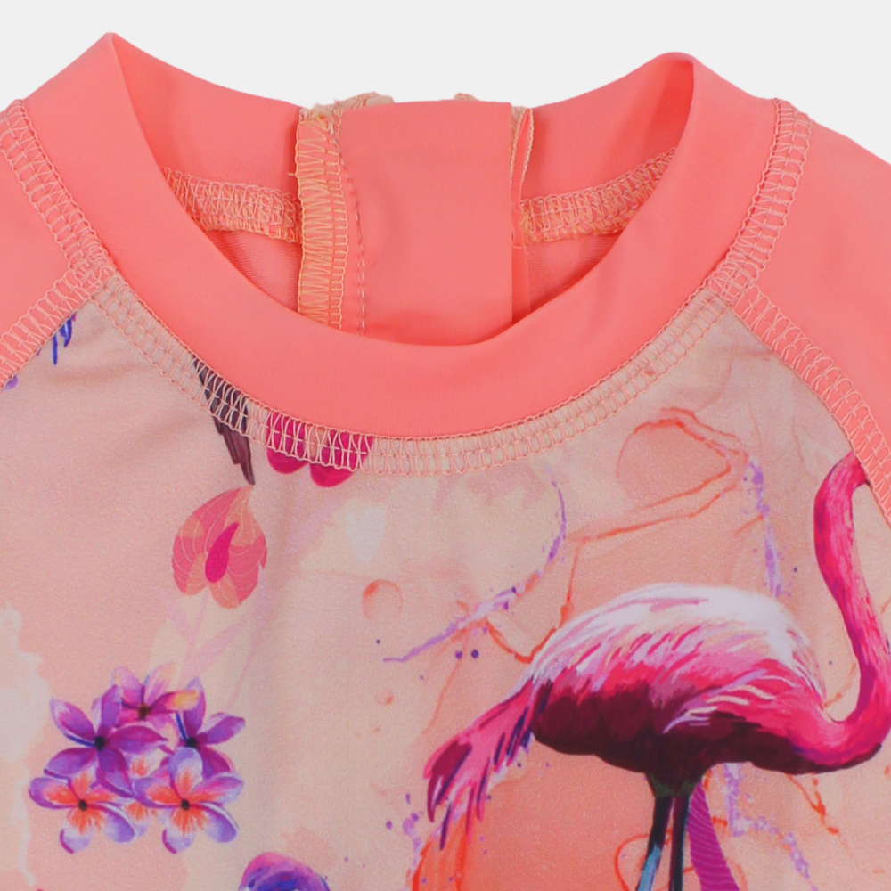 Girls Swimsuit Overall – Salmon Flamingo