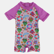 Girls Swimsuit Overall – Dusty Pink Beach Toys Print