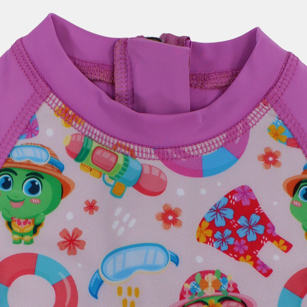Girls Swimsuit Overall – Dusty Pink Beach Toys Print