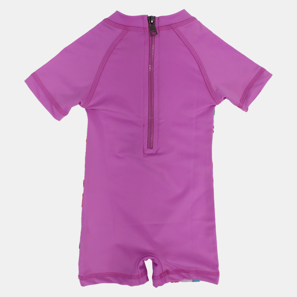 Girls Swimsuit Overall – Dusty Pink Beach Toys Print