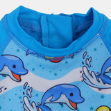 Baby Boys Swimsuit Overall – Turquoise Dolphin Print