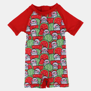 Baby Girls Swimsuit Overall, Polyester – Red with Chick and Watermelon Design
