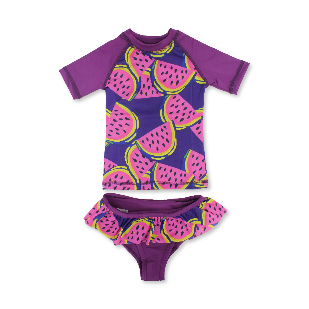 Girls Swimsuit 2-Piece – Purple with Watermelon Print