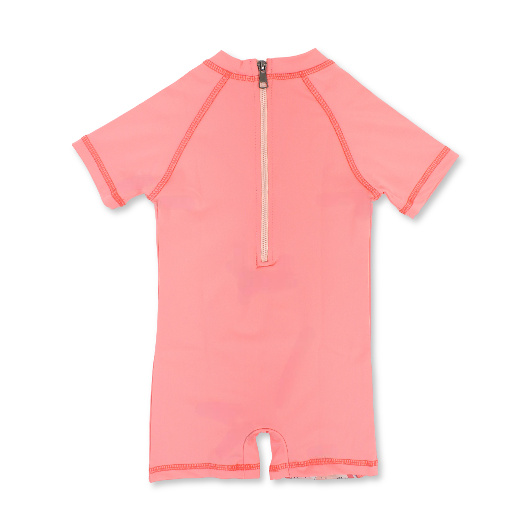 Girls Swimsuit Overall – Salmon with Unicorn Print