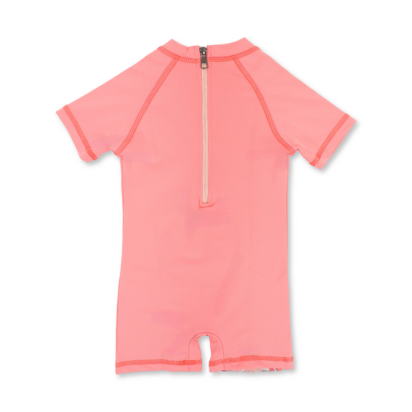 Girls Swimsuit Overall – Salmon with Unicorn Print