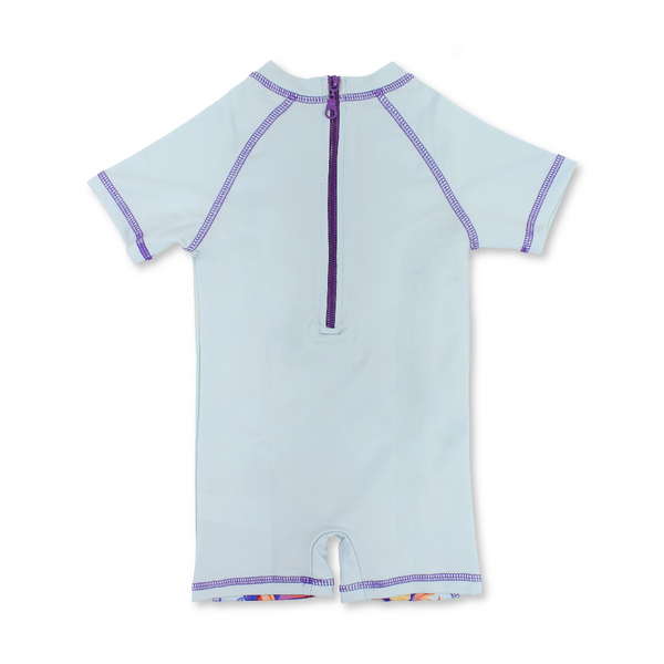 Girls Swimsuit Overall – Aqua with Mermaid Print