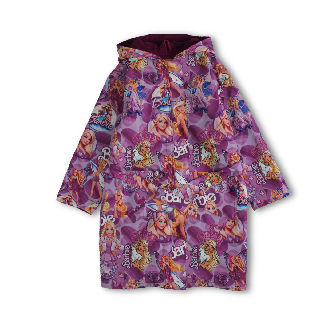 Girls Waterproof Swim Robe – Purple with Barbie Print