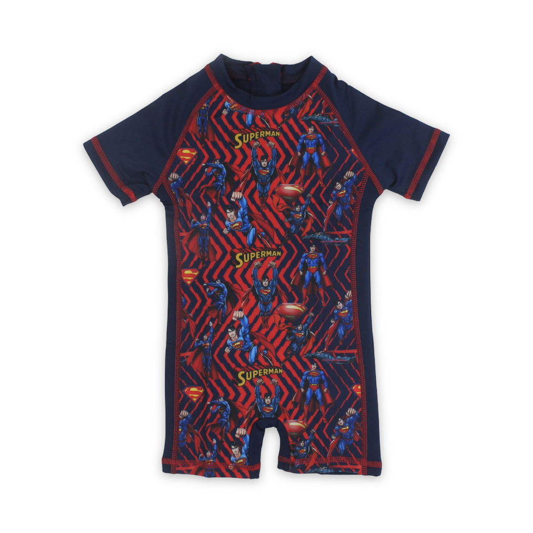Boys Sunsuit One-Piece – Navy with Super-Man Print - Clothing - I.Wear