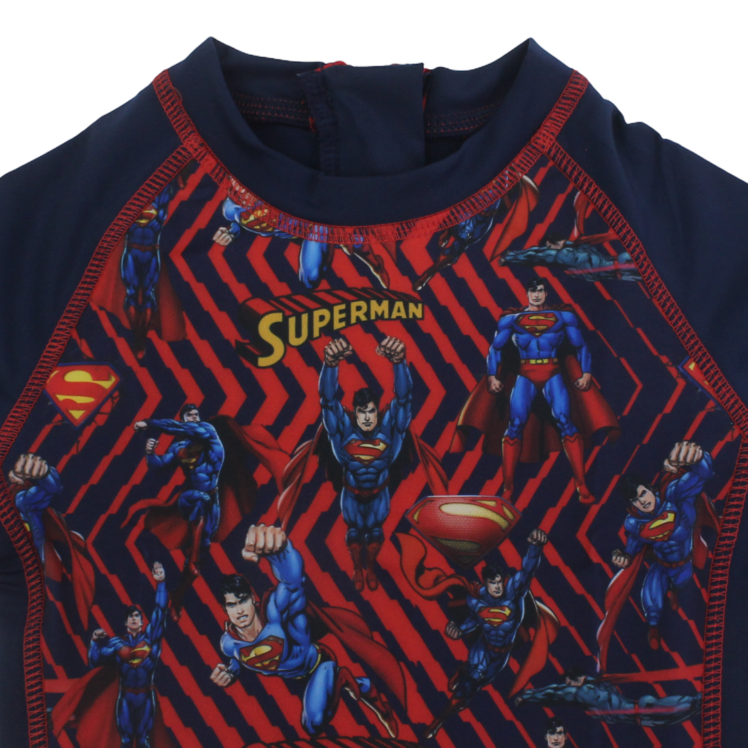 Boys Sunsuit One-Piece – Navy with Super-Man Print