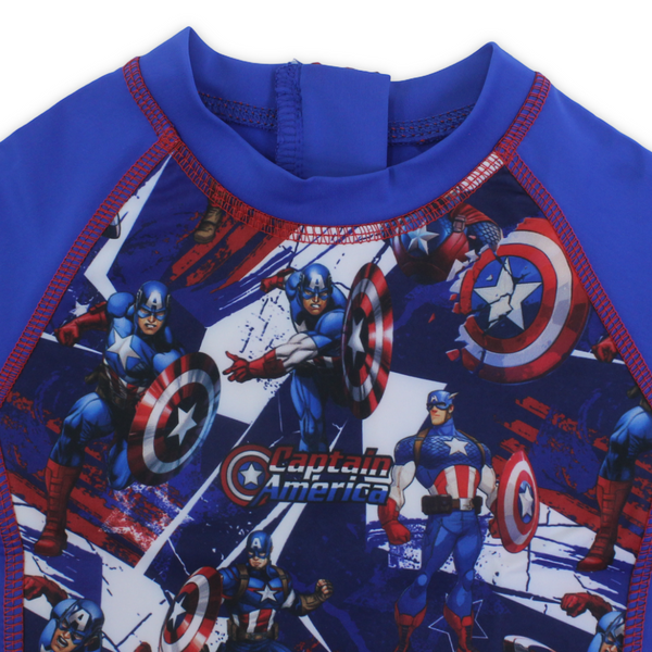 Boys Sunsuit One-Piece – Navy with  Captain America Print