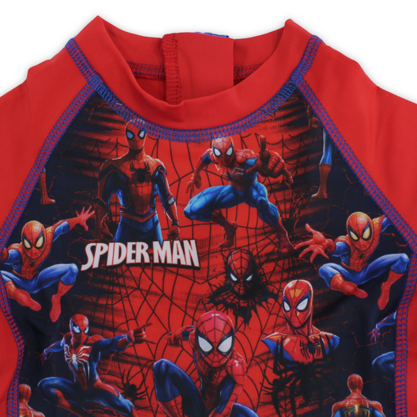 Boys Sunsuit One-Piece – Red with Spider-Man Print