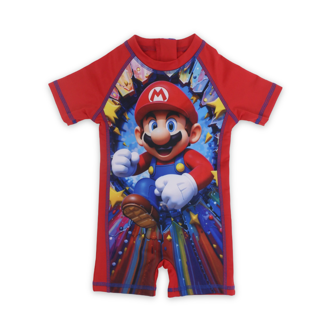 Boys Sunsuit One-Piece – Red with Super-Mario Print - Clothing - I.Wear