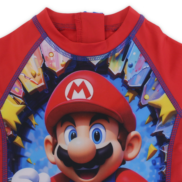 Boys Sunsuit One-Piece – Red with Super-Mario Print