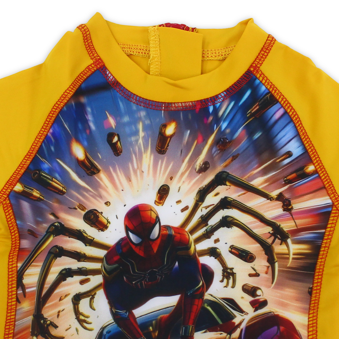 Boys Sunsuit One-Piece – Yellow with Spider-Man Print
