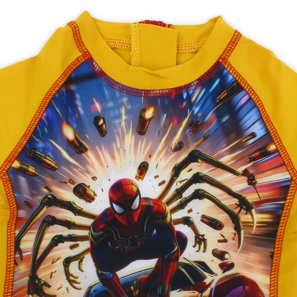 Boys Sunsuit One-Piece – Yellow with Spider-Man Print