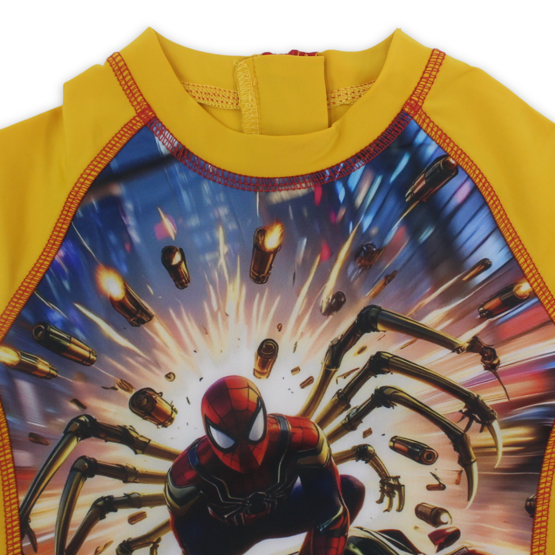 Boys Sunsuit One-Piece – Yellow with Spider-Man Print