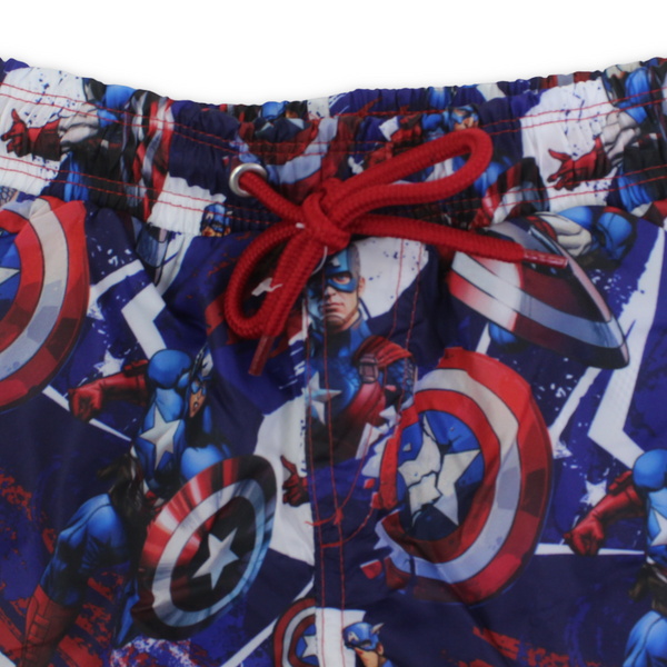 Boys Swim Trunks – Blue with Captain America Print