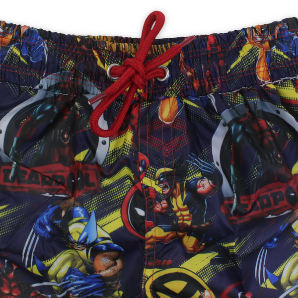 Boys Swim Trunks – Navy with Deadpool Wolverine Print