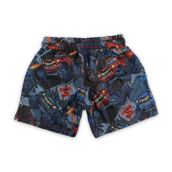 Boys Swim Trunks – Multicolor with Monster Truck Print