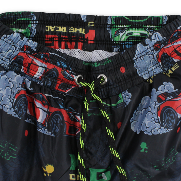 Boys Swim Trunks – Black with King of The Road Print
